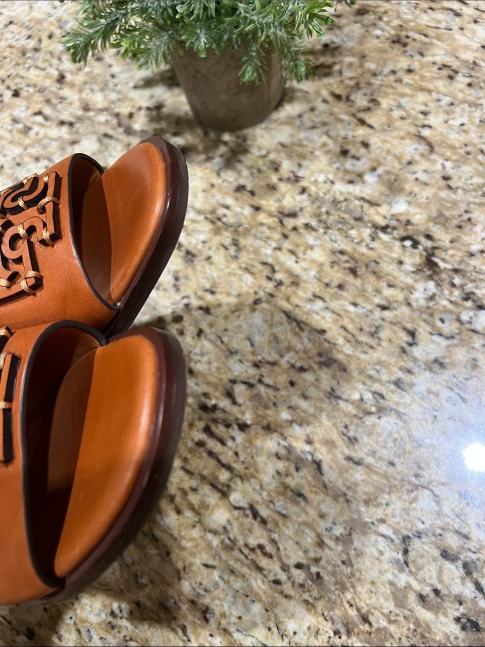 Tory Burch Ines Brown Leather Block Heel Mules 7M